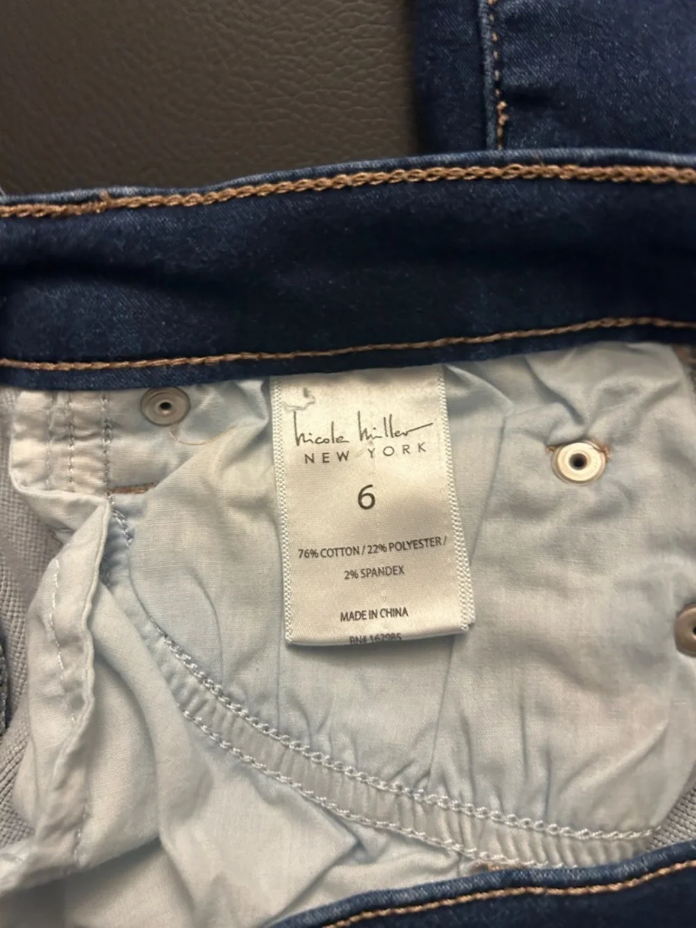 Nicole Miller Dark Indigo Stretch Denim Pants with Contrast Topstitching - Picture 4 of 7